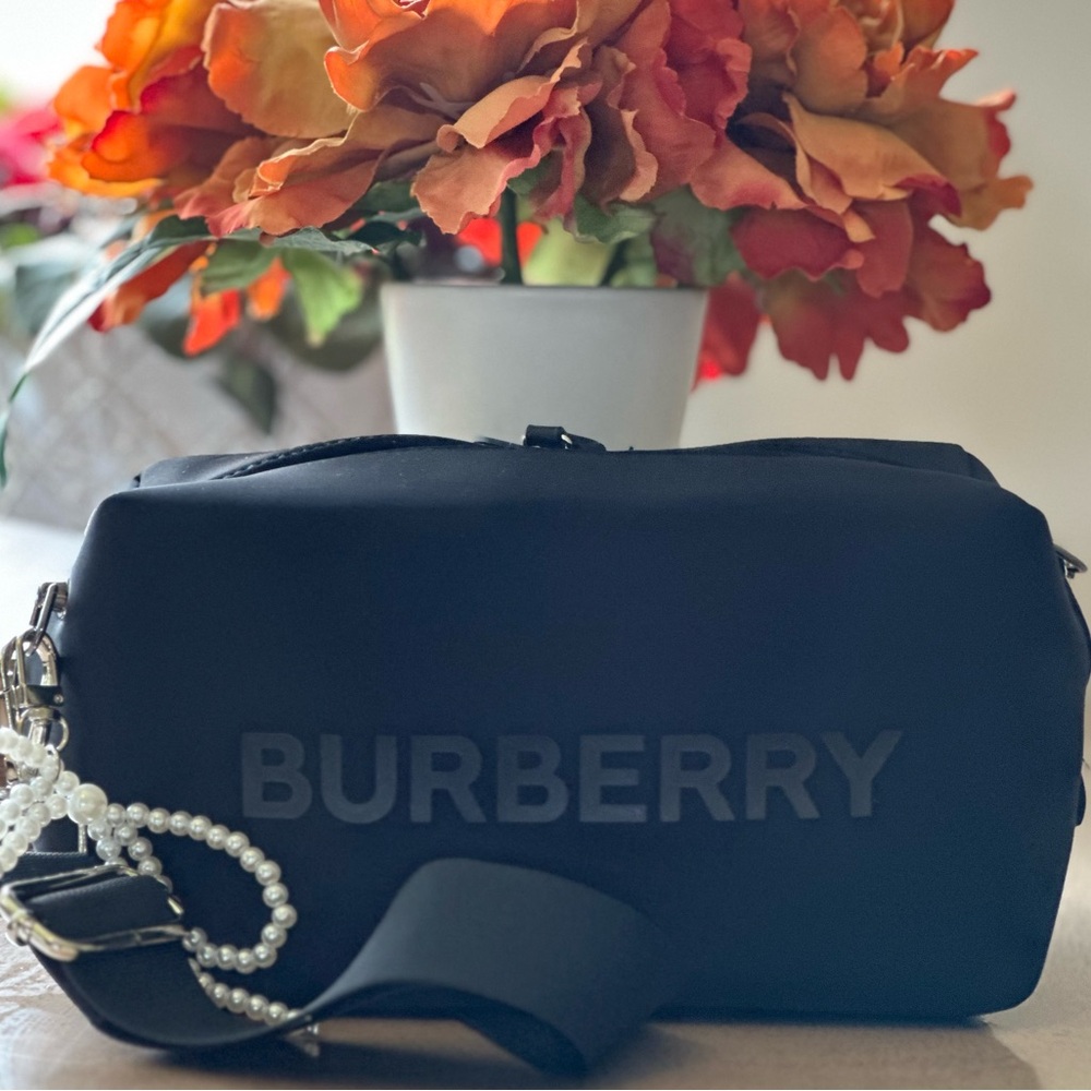 Burberry Black Cosmetic Pouch with added Strap
